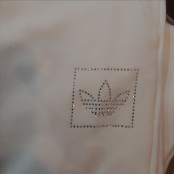 NWT 《 Adidas 》chalk white bling sweatpants y2k flare rhinestone slit hem XL - Picture 2 of 13